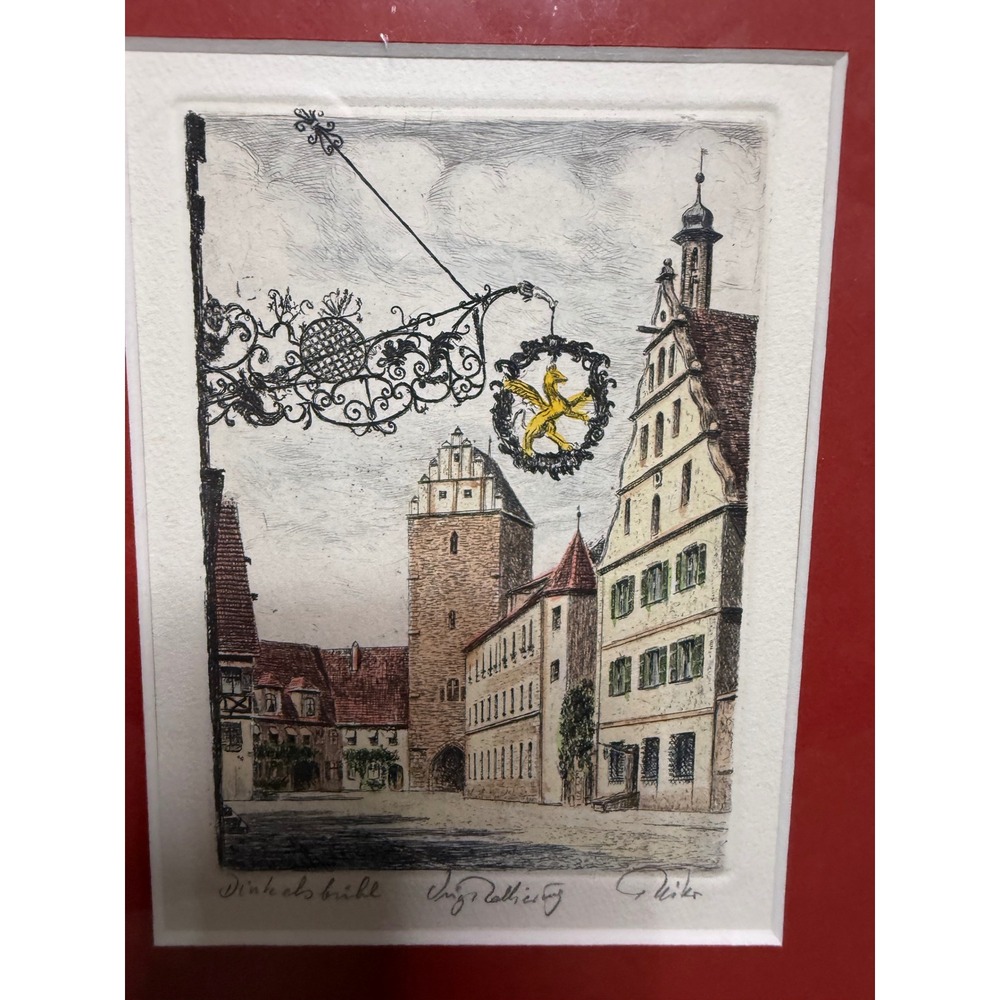 Pair of Signed Inge Reith & G. Miko Etchings Dinkelsbühl Germany Medieval Town - Picture 8 of 13